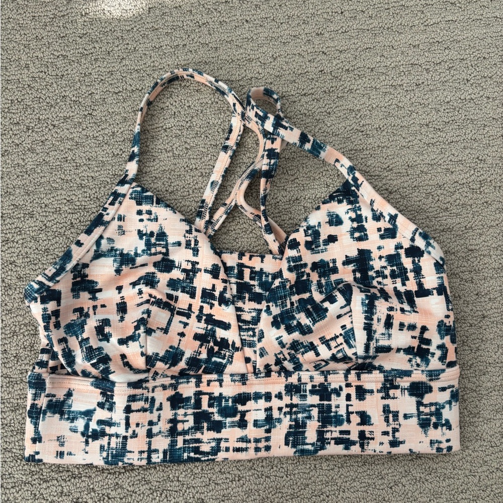 Sweaty Betty Abstract Cream, Blue and Pink Sports Bra